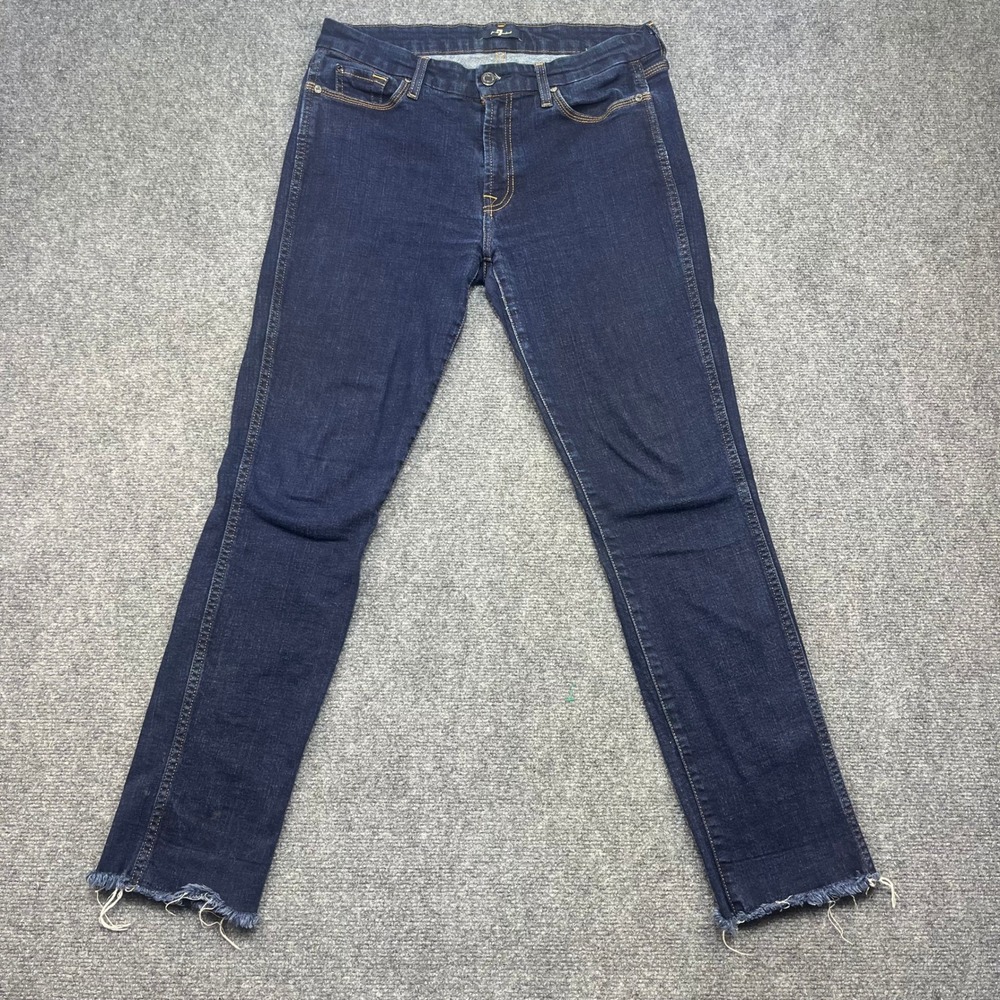 7 For All Mankind Mens Slim Fit Jeans Dark Wash Raw Hem Denim Size 31
